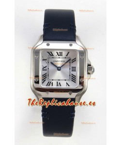 Reloj Cartier Santos Swiss Quartz de 27 mm con correa de acero y cuero, réplica exacta de un reloj de lujo
