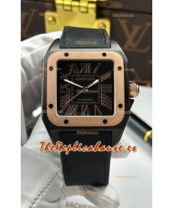 Reloj Santos De Cartier con esfera negra y revestimiento PVD MLF Superclon
