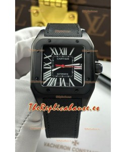Reloj Santos De Cartier con esfera negra y revestimiento PVD MLF Superclon