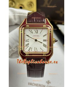 Reloj Santos Dumont Superclon de 31 mm, oro amarillo y esfera blanca