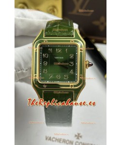 Reloj Santos Dumont Superclon de 31 mm, oro amarillo y esfera verde