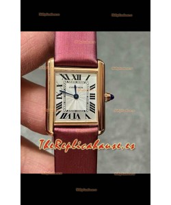 Cartier Tank Louis 22 mm, movimiento de cuarzo suizo, correa rosa, caja de oro