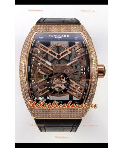 Reloj Franck Muller V45 Tourbillon Skeleton de oro rosa con diamantes, superclon