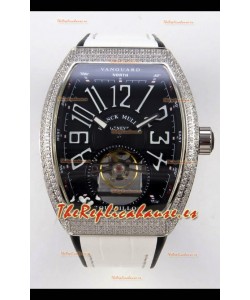 Reloj Franck Muller V45 Tourbillon de acero inoxidable con diamantes, réplica perfecta