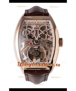 Reloj Franck Muller Fast Tourbillon con correa marrón y oro rosa, superclon