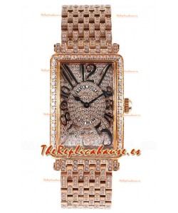 Reloj réplica suizo Franck Muller Long Island de oro rosa con diamantes