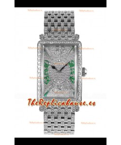 Reloj réplica suizo Franck Muller Long Island de acero inoxidable con diamantes