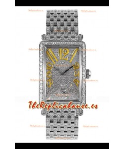 Reloj réplica suizo Franck Muller Long Island de acero inoxidable con diamantes