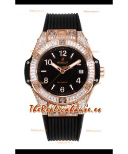 Reloj Hublot Big Bang One Click de moissanita, oro rosa, superclon con esfera negra