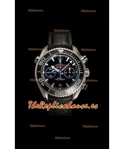Reloj Omega Speedmaster Planet Ocean con esfera negra y correa de cuero, superclon