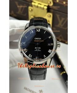 Reloj Omega De Ville Co-Axial de 41 mm con esfera negra y correa de cuero, réplica perfecta