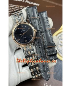 Reloj Omega De Ville automático de 34 mm con esfera azul y caja bicolor, réplica exacta