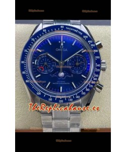 Reloj Omega Speedmaster Moonphase con esfera azul y correa de acero, superclon
