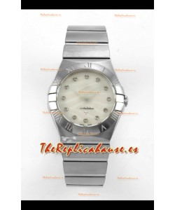 Reloj Omega Constellation de 28 mm con esfera texturizada perlada y movimiento de cuarzo, superclon