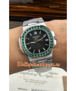 Reloj Patek Philippe Nautilus 5723 con esfera negra y rubíes rojos, superclon