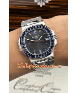 Reloj Patek Philippe Nautilus 5723 con esfera negra y rubíes morados, superclon