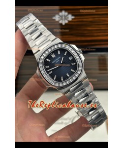 Reloj Patek Philippe Nautilus 5723 con esfera azul y zafiros blancos, superclon