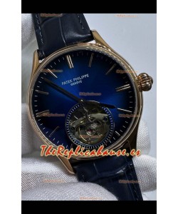 Reloj réplica japonés Patek Philippe Tourbillon de oro rosa con esfera azul