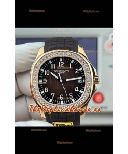 Reloj Patek Philippe Aquanaut 5167 Superclon con correa negra y bisel de diamantes