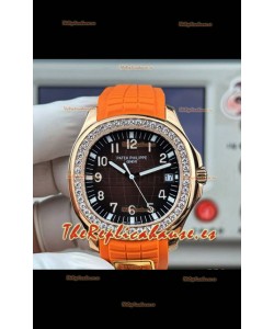 Reloj Patek Philippe Aquanaut 5167 con correa naranja, diamantes y bisel, réplica excepcional