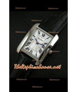Cartier Tank Française para damas malla negra con estuche de acero.