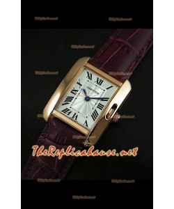 Cartier Tank Française para damas malla roja con estuche dorado.