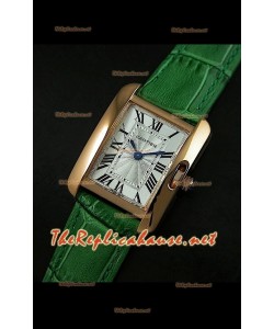 Cartier Tank Française para damas malla verde con estuche dorado