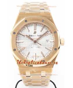 Audemars Piguet Royal Oak 15400 41MM Oro Rosado Dial Blanco Super Clone Reloj Réplica 
