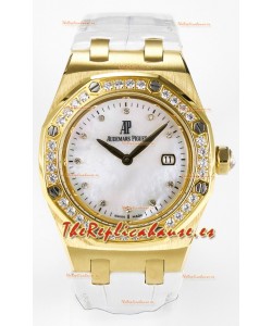 Audemars Piguet Royal Oak 33MM Oro Rosado Cuarzo Suizo Dial Perla Reloj Réplica