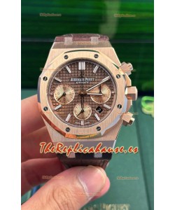 Audemars Piguet Royal Oak Chronograph Oro Rosado Dial Marrón Correa Piel Reloj Réplica Suizo