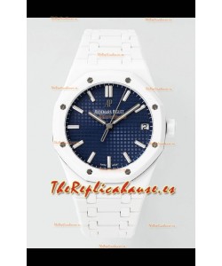 Reloj Audemars Piguet Royal Oak 15500 de cerámica blanca, Dial Azul, Superclon.