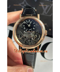 Breguet Tradition 7057BR/R9/9W6 Caja Oro Rosado Single Tourbillon Réplica Suiza Reloj Correa Negra