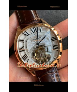 Drive De Cartier Oro Amarillo Tourbillon Super clone Reloj Réplica en Dial Blanco 