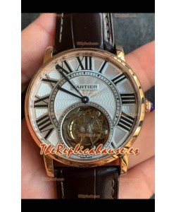Rotonde De Cartier Flying Tourbillon Reloj Réplica Suizo en Oro Amarillo Reloj Super Clone