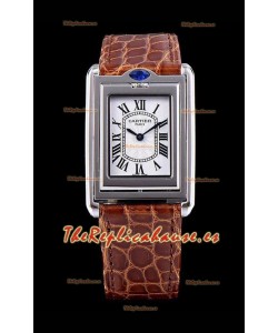 Cartier Tank Reversible Reloj Réplica Cuarzo Suizo en Caja Acero - Correa Marrón