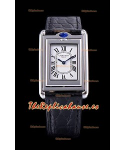 Cartier Tank Reversible Reloj Réplica Cuarzo Suizo en Caja Acero - Correa Negra