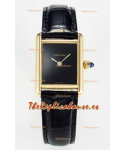 Tank Must Cartier Super Clone Edition 29MM Reloj en Caja Oro Amarillo Dial Negro 