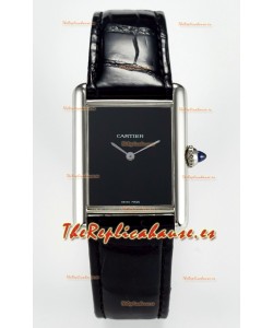 Tank Must Cartier Super Clone Edition 33.7MM Reloj en Caja Acero Dial Negro 