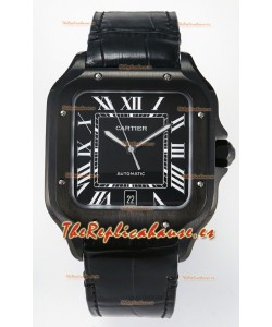 Cartier Santos De Cartier Dial Acero Negro Revestido DLC Reloj Super Clone Replica 40MM
