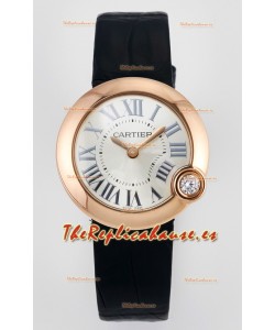 Ballon Blanc De Cartier Reloj Super Clone 30MM en Caja Oro Rosado Correa Negra