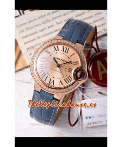 Ballon De Cartier Suizo Automático Dial Oro Calidad Espejo 33MM en Chapado Oro Rosado