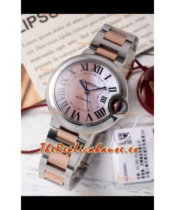 Ballon De Cartier Reloj Suizo Automático Dial Perla Rosa Calidad Espejo 33MM en Caja Dos Tonos