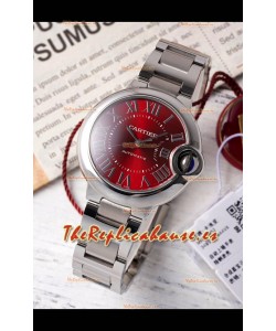 Ballon De Cartier Suizo Automático Dial Rojo Calidad Espejo 33MM en Acero Inoxidable 