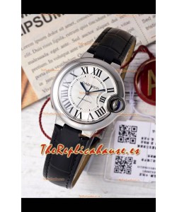 Ballon De Cartier Reloj Suizo Automático Dial Blanco Calidad Espejo 33MM en Acero Inoxidable 