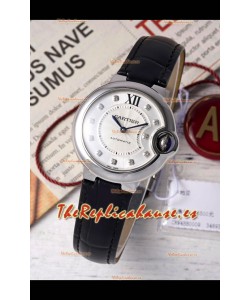 Ballon De Cartier Reloj Suizo Automático Dial Blanco Calidad Espejo 33MM en Acero Inoxidable 