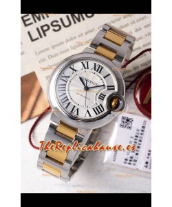 Ballon De Cartier Reloj Suizo Automático Dial Blanco Calidad Espejo 33MM Caja de Dos Tonos