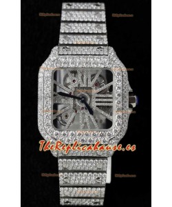 Santos De Cartier Watch in Skeleton Dial - MOSSANITES Paved Edition Reloj Réplica Suizo