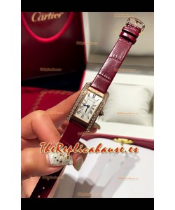 Cartier Tank Americaine Ladies Reloj Cuarzo Suizo Réplica Espejo 1:1 Caja Oro Rosado
