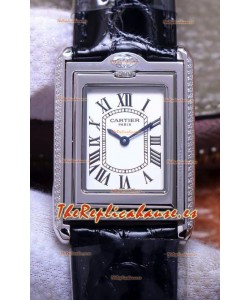 Cartier Tank Reversible Reloj Réplica Cuarzo Suizo en Caja Acero - Correa Negra