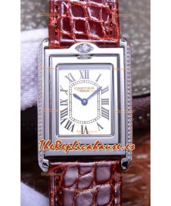 Cartier Tank Reversible Reloj Réplica Cuarzo Suizo en Caja Acero - Correa Marrón